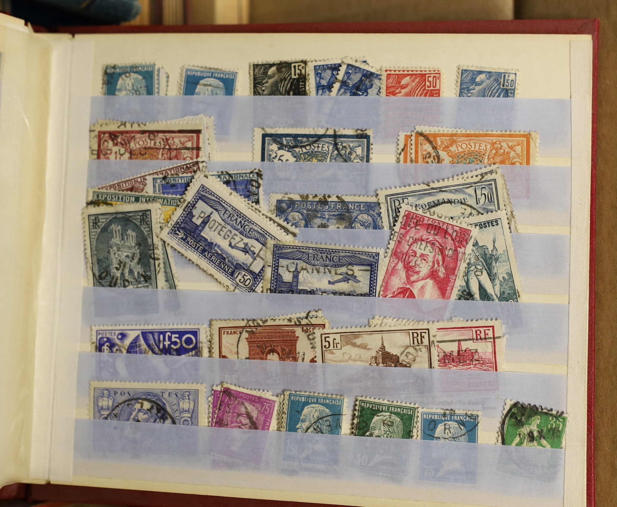 World stamps in several albums, stock books with G.B. British Commonwealth and foreign